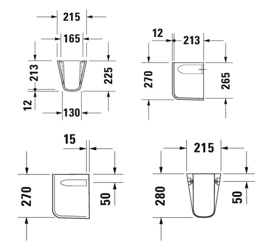 DURAVIT D-CODE polosloup pro umývátko  08571700002 Technický nákres