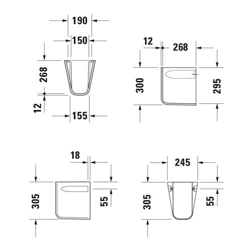 DURAVIT D-CODE polosloup pro umyvadlo  08571800002 Technický nákres