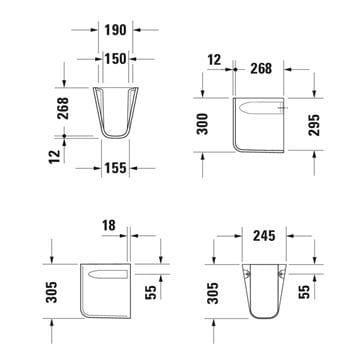 DURAVIT D-CODE polosloup pro umyvadlo  08571800002 Technický nákres