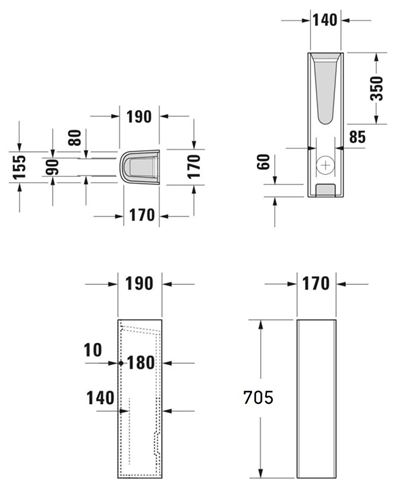 DURAVIT D-CODE sloup pro umyvadlo 08632700002 Technický nákres