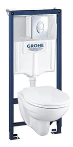 GROHE SOLIDO PERFECT závěsné WC Bau Ceramic  s montážním prvkem Solido Perfect, SoftClose sedátko, chromové tlačítko