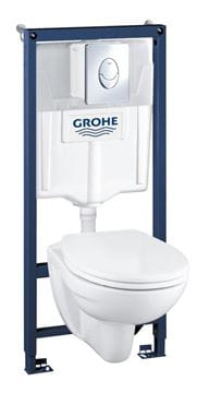 GROHE SOLIDO PERFECT závěsné WC Bau Ceramic  s montážním prvkem Solido Perfect, SoftClose sedátko, chromové tlačítko