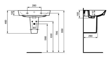 IDEAL STANDARD CONNECT AIR polosloup pro umyvadlo E030901 Technický nákres