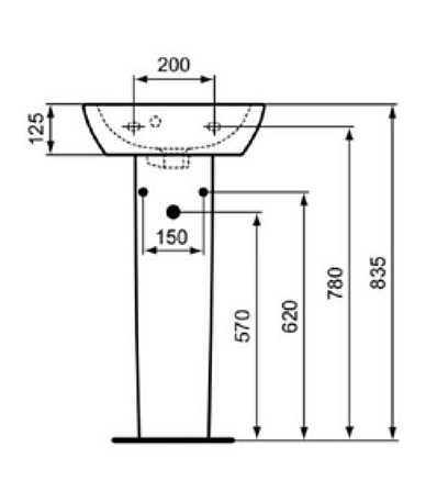 IDEAL STANDARD CONNECT sloup pro umyvadlo E711201 Technický nákres
