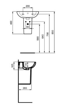 IDEAL STANDARD CONNECT polosloup pro umývátko  E711401 Technický nákres