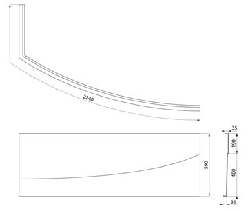 POLYSAN EVIA R čelní panel k vaně 160x59 cm, levý  12813 Technický nákres