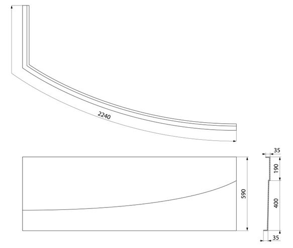 POLYSAN EVIA R čelní panel k vaně 160x59 cm, levý  12813 Technický nákres