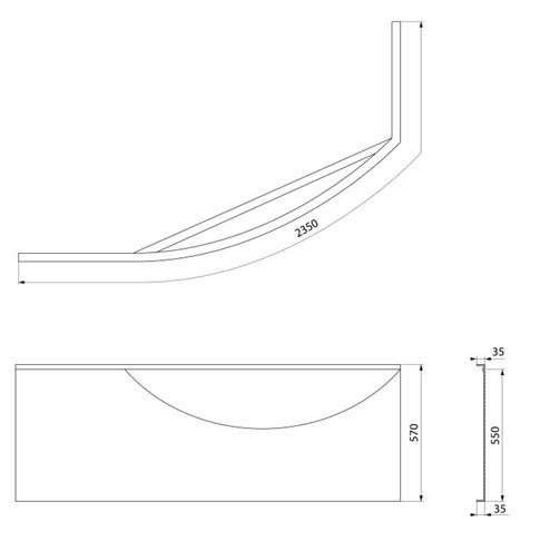 POLYSAN MAMBA L čelní panel k vaně 170x57 cm, levý  76312 Technický nákres