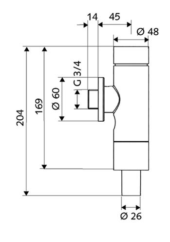 SCHELL SCHELLOMAT Basic SV nástěnný tlakový splachovač WC DN20 022480699 Technický nákres