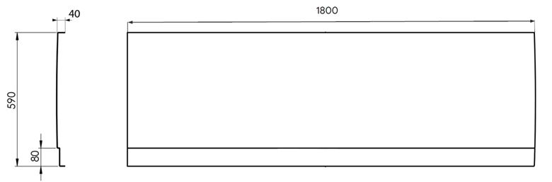 POLYSAN PLAIN čelní panel k vaně 180x59 cm, levý  72642 Technický nákres