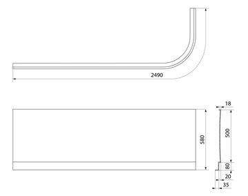 POLYSAN VIVA L čelní panel k vaně 185x58 cm, levý  72118 Technický nákres