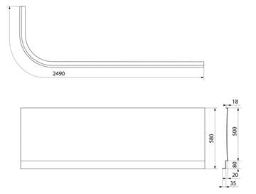 POLYSAN VIVA R čelní panel k vaně 185x58 cm,  pravý  72149 Technický nákres