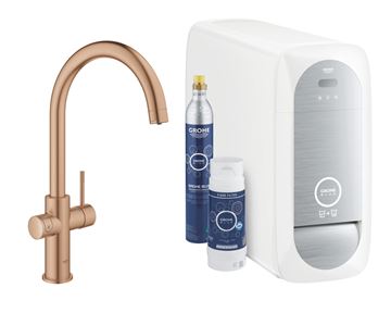 GROHE BLUE HOME dřezová elektronická baterie, s filtračním a chladícím zařízením, Bluetooth, napájení ze sítě, kartáčovaný warm sunset