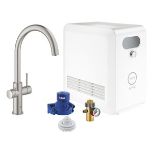 GROHE BLUE PROFESSIONAL dřezové elektronická baterie, s filtračním a chladícím zařízením, Bluetooth, napájení ze sítě, supersteel