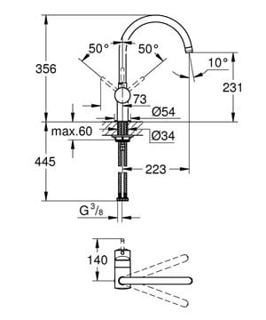 GROHE MINTA dřezová baterie, kartáčovaný cool sunrise 32917GN0 Technický nákres