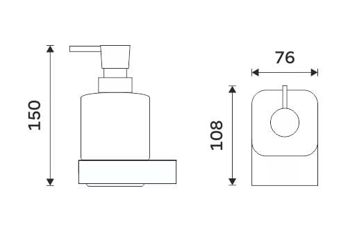 NIMCO NIKAU dávkovač tekutého mýdla 300 ml, nástěnný, sklo, černá NKC 30031C-T-90 Technický nákres