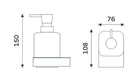 NIMCO NIKAU dávkovač tekutého mýdla 320 ml, nástěnný, keramika, černá/bílá NKC 30031K-T-90 Technický nákres