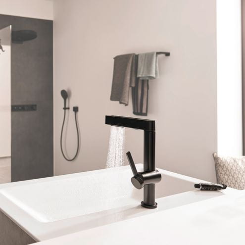 HANSGROHE FINORIS umyvadlová stojánková baterie, s vytahovací sprškou a odtokovou soupravou, EcoSmart, matná černá 76063670 Obrázek - fotka