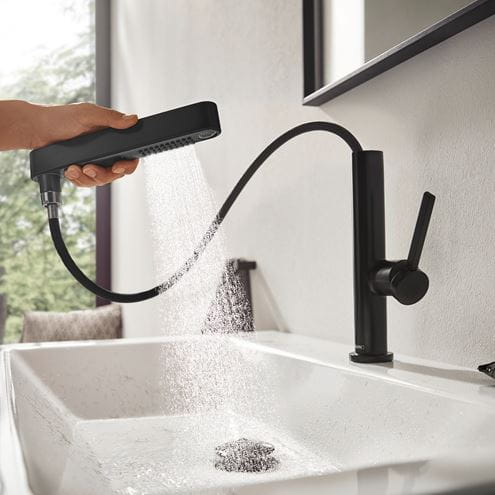 HANSGROHE FINORIS umyvadlová stojánková baterie, s vytahovací sprškou a odtokovou soupravou, EcoSmart, matná černá 76063670 Obrázek - fotka