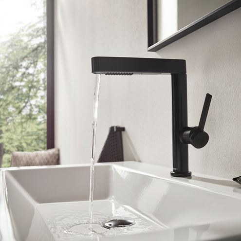 HANSGROHE FINORIS umyvadlová stojánková baterie, s vytahovací sprškou a odtokovou soupravou, EcoSmart, matná černá 76063670 Obrázek - fotka