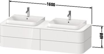 DURAVIT HAPPY D.2 PLUS skříňka pod umyvadlo 160x40,8x55 cm, 2 zásuvky, Push-open, bílá vysoký lesk HP4974B2222 Technický nákres
