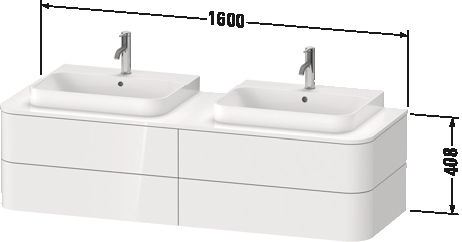DURAVIT HAPPY D.2 PLUS skříňka pod umyvadlo 160x40,8x55 cm, 2 zásuvky, Push-open, bílá vysoký lesk HP4974B2222 Technický nákres