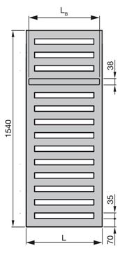 ZEHNDER METROPOLITAN BAR designový radiátor 1500/500, elektrický, s topnou tyčí, bílá RAL9016 MEPE-150-050/GD Technický nákres