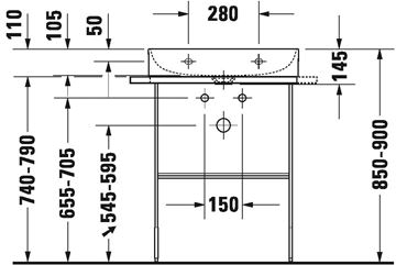 DURAVIT DURASQUARE kovový podstavec pro umyvadlo, matná černá 0031014600 Technický nákres