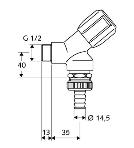 CONCEPT COMFORT pračkový ventil 1/2"x3/4", chrom 033920601 Technický nákres