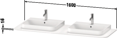 DURAVIT HAPPY D.2 deska pod umyvadlo s 2 výřezy 160x55x1,6 cm, bílá vysoký lesk HP032HB2222 Technický nákres