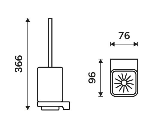 NIMCO MAYA WC štětka, nástěnná, sklo, černá MAC 29094CN-90 Technický nákres