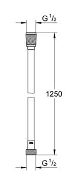 GROHE SILVERFLEX sprchová hadice 1250 mm, hladká, TwistStop, AntiFold, plast, phantom black 28362KF1 Technický nákres