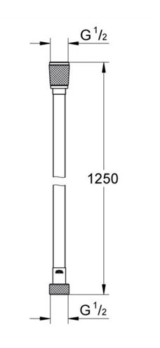 GROHE SILVERFLEX sprchová hadice 1250 mm, hladká, TwistStop, AntiFold, plast, phantom black 28362KF1 Technický nákres