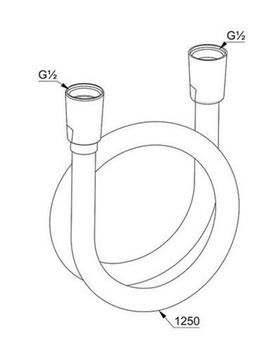 KLUDI SUPARAFLEX sprchová hadice 1250 mm, hladká, s ochranou proti překroucení, plast, matná černá  6107139-00 Technický nákres