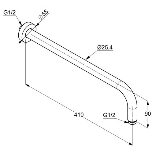 KLUDI A-QA sprchové rameno 410 mm, nástěnné, kartáčované zlato 66514N0-00 Technický nákres