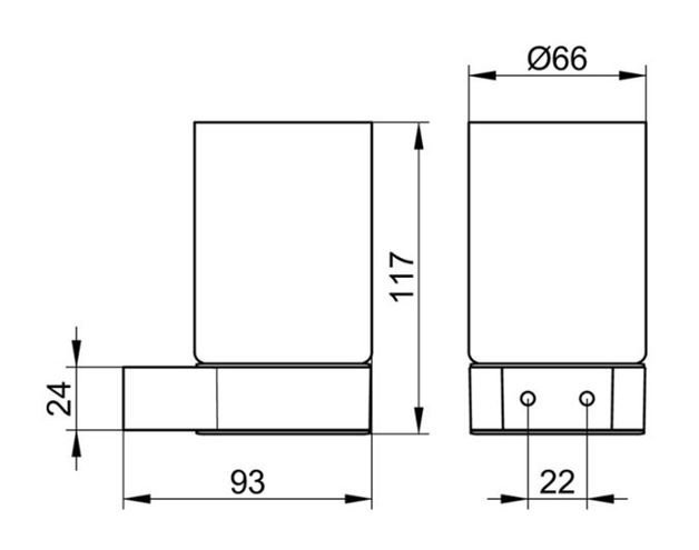 KEUCO PLAN nástěnný pohárek, sklo, černá 14950379000 Technický nákres