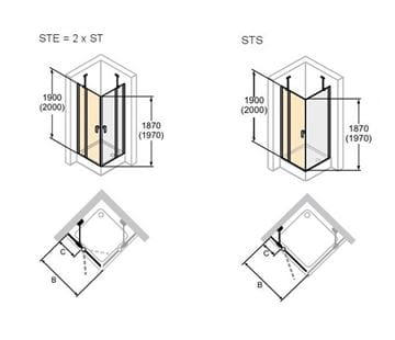 HÜPPE DESIGN PURE sprchové dveře 100x200 cm, křídlové, stříbrná lesklá/čiré sklo 8P0709.092.321 Technický nákres