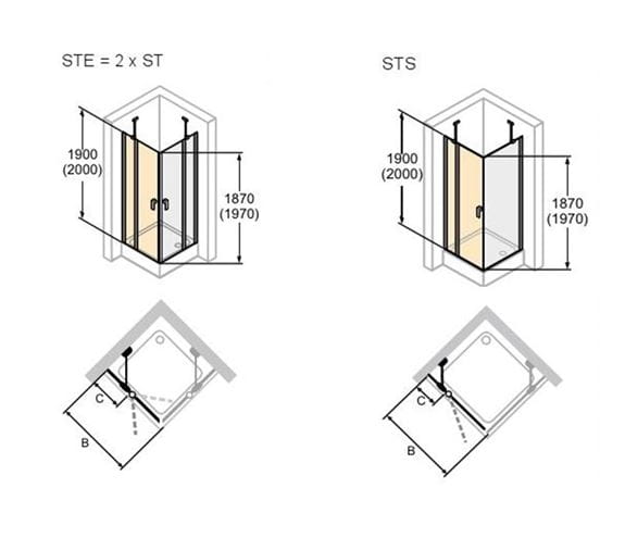 HÜPPE DESIGN PURE sprchové dveře 100x200 cm, křídlové, stříbrná lesklá/čiré sklo 8P0709.092.321 Technický nákres