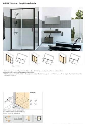 HÜPPE CLASSICS 2 EASY ENTRY BLACK EDITION sprchové dveře 120x200 cm, posuvné, pravé, matná černá/sklo čiré C25609.123.322 Obrázek - fotka