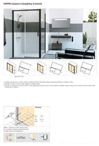 HÜPPE CLASSICS 2 EASY ENTRY BLACK EDITION sprchové dveře 120x200 cm, posuvné, levé, matná černá/sklo čiré C25309.123.322 Obrázek - fotka