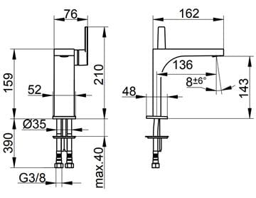 KEUCO EDITION 11 umyvadlová stojánková baterie, kartáčovaný černý chrom 51102130100 Technický nákres