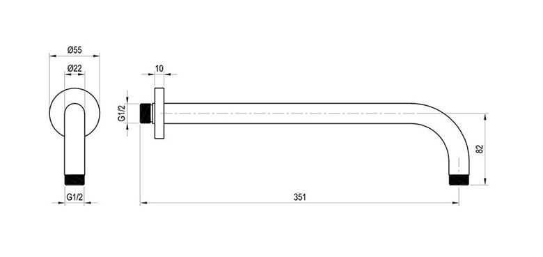 RAVAK 702.61 sprchové rameno 351 mm, nástěnné, růžové kartáčované zlato X07P712 Technický nákres