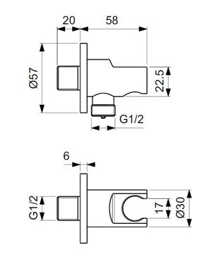 IDEAL STANDARD IDEALRAIN držák ruční sprchy s připojením na vodu, matná černá  BC807XG Technický nákres