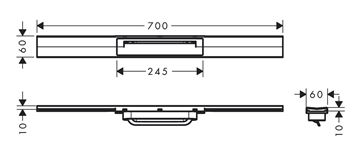 HANSGROHE 700 RAINDRAIN FLEX vrchní sada sprchového žlabu, zkracovatelný, pro instalaci volně na plochu, matná bílá 56043700 Technický nákres
