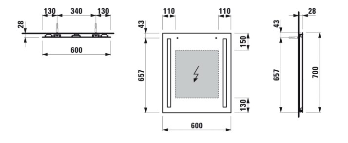 LAUFEN LANI zrcadlo 60x70 cm, s osvětlením H4038521121441 Technický nákres