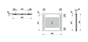 LAUFEN LANI zrcadlo 80x70 cm, s osvětlením H4038541121441 Technický nákres