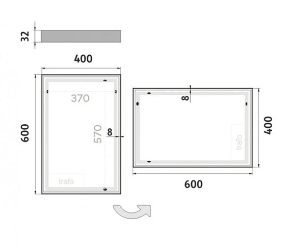 NIMCO ZP 13000 zrcadlo 40x60 cm, reverzibilní, s osvětlením ZP 13000 Technický nákres
