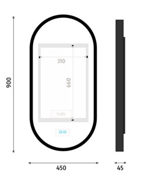 NIMCO ZP 32000 zrcadlo 45x90 cm, s osvětlením, s regulací stmívání, s regulací teploty světla, se senzorem ZPC 32003LVX-90 Technický nákres