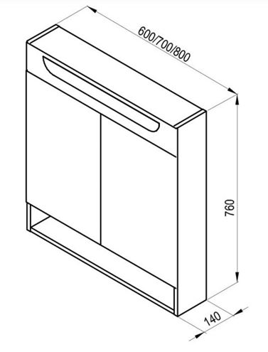 RAVAK CLASSIC II zrcadlová skříňka 80x76x14 cm, osvětlení, MDF, lesklá bílá X000001471 Technický nákres