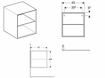 GEBERIT ONE nízká skříňka 45x47x49,2 cm, 1 police, matná černá 505.079.00.8 Technický nákres